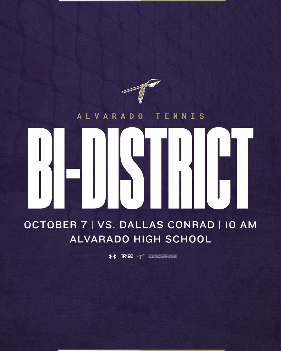 🏹🎾 BI-DISTRICT 🎾🏹

📆 10.7.25
🆚 Dallas Conrad
🕑 10 AM
📍 Alvarado High School

 Your Indians will be competing for a Bi-District Championship today! Show up, be loud, and Go Indians!

#AlvaradoExcellence #TR1BE