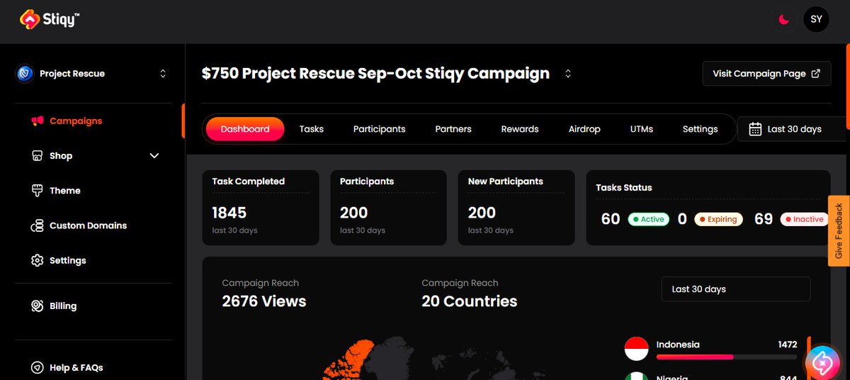 ProjectRescuee's tweet image. We’re deeply honored by the steady progress of our Project Rescue Sep-Oct Stiqy Campaign.

In last 19 days, 1,845 tasks have been completed by 200 participants, reaching 2,676 views across 20 countries. Sincere gratitude to Indonesia (1,472 views) and Nigeria (844 views) for…
