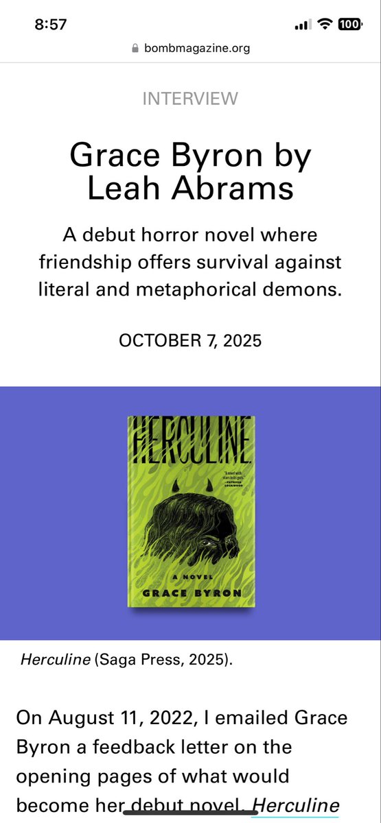 Herculine is out! Leah Abrams interviewed me for <a href="/BOMBmagazine/">BOMB Magazine</a> 

bombmagazine.org/articles/2025/…