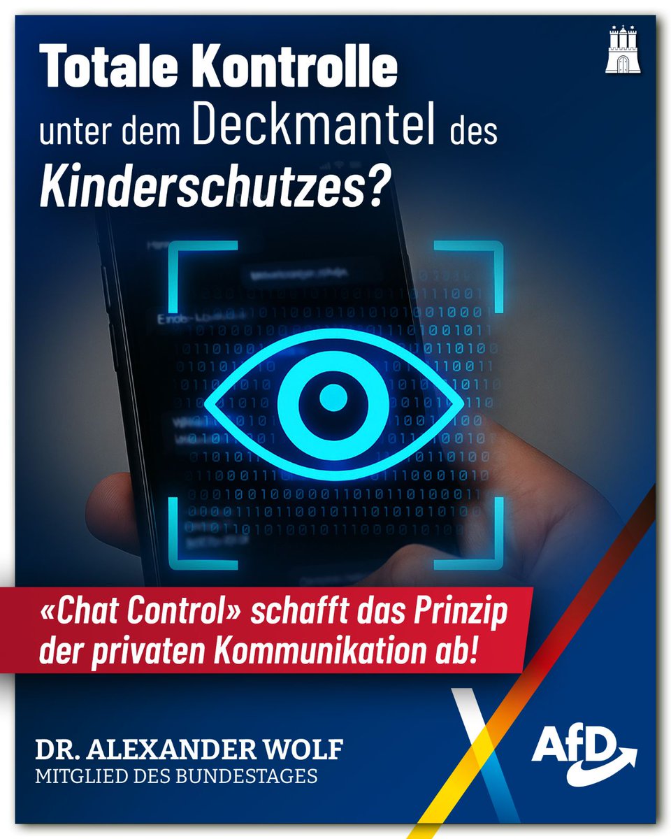 Dr. Alexander Wolf (@alexanderwolfhh) on Twitter photo // Total-Überwachung getarnt als „Kinderschutz“?
Nach den Plänen der EU sollen künftig alle(!) privaten Nachrichten – auf WhatsApp, Signal, Threema oder Telegram – automatisch durchsucht werden, bevor sie verschlüsselt werden. Jede(!) Sprachnachricht, jedes(!) Foto, jede(!) // Total-Überwachung getarnt als „Kinderschutz“?
Nach den Plänen der EU sollen künftig alle(!) privaten Nachrichten – auf WhatsApp, Signal, Threema oder Telegram – automatisch durchsucht werden, bevor sie verschlüsselt werden. Jede(!) Sprachnachricht, jedes(!) Foto, jede(!)