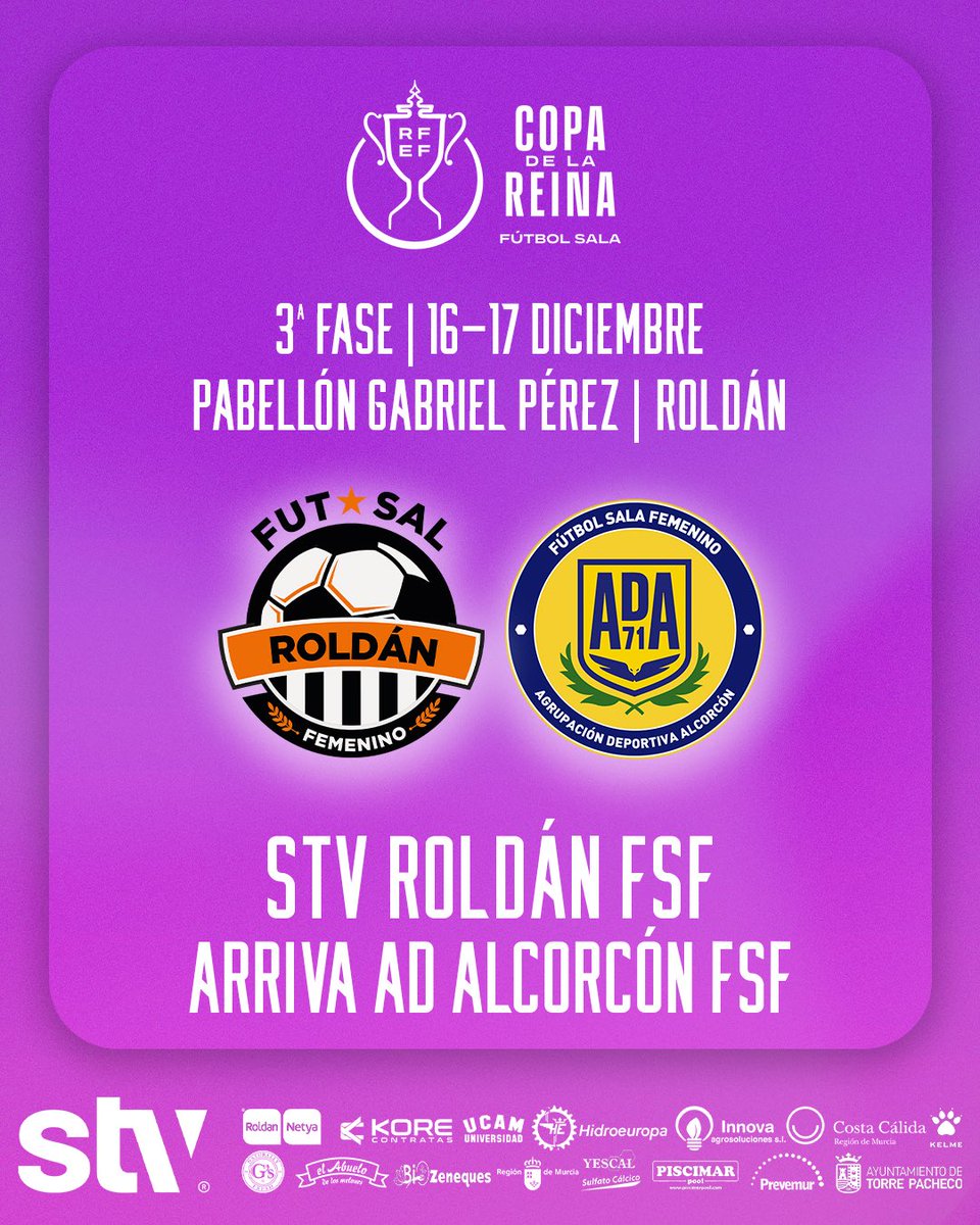 Tras el sorteo realizado en Las Rozas, ya tenemos rival para la tercera eliminatoria de la Copa de S.M. La Reina.

Nos enfrentaremos el 16-17 de diciembre a <a href="/ADAlcorconFSF/">A.D. Alcorcón F.S.F.</a> en Roldán.

¡Vamos equipo!💪🧡

#CopaDeLaReinaFutsal
#STVRoldan