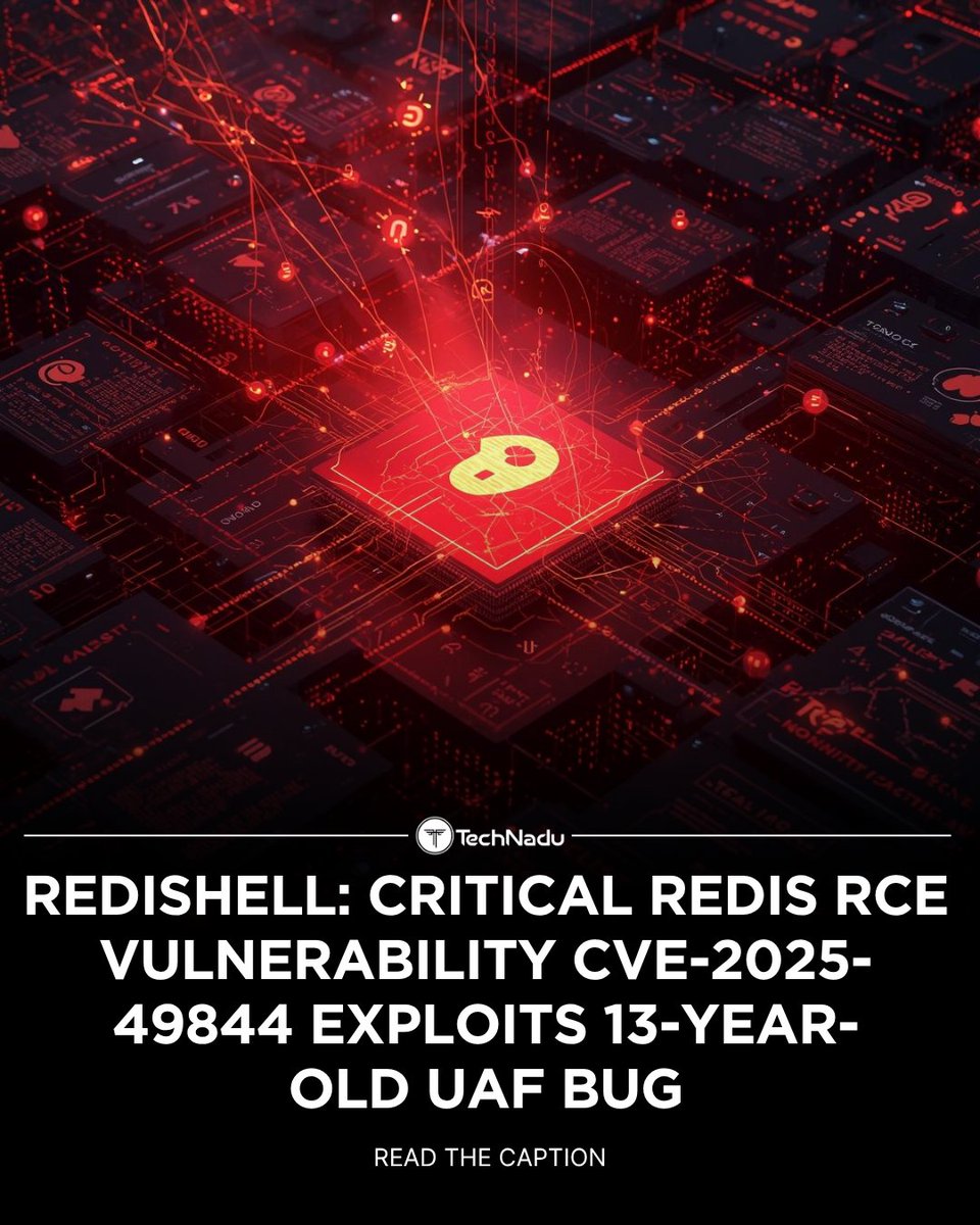 TechNadu's tweet image. 🚨 Critical RCE flaw in Redis - RediShell (CVE-2025-49844) earns a perfect CVSS 10.0

A 13-year-old Use-After-Free bug allows attackers to escape Lua sandbox &amp;amp; execute code.

Over 330K Redis instances exposed

#Redis #CVE202549844 #CyberSecurity #RCE