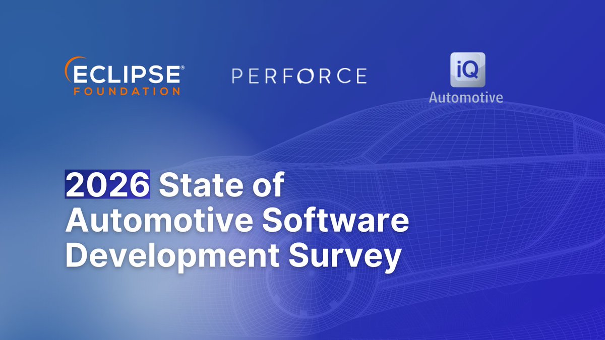 SDVeclipse's tweet image. The 2026 State of Automotive Software Development Survey is open, sponsored by the #EclipseFdn, Perforce Software, and Automotive IQ. Share your expertise to help influence the industry, and be entered for the chance to win a VISA gift card: hubs.la/Q03MwwBc0 #opensource