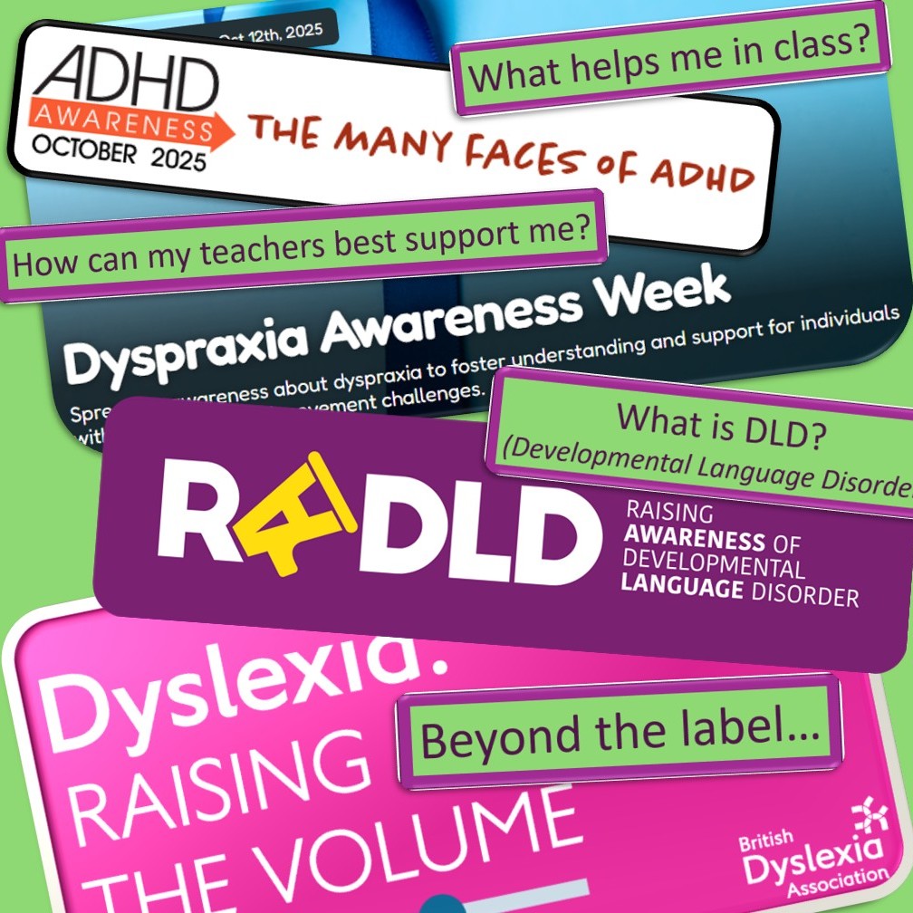MHSLibrary6's tweet image. #NeurodiversityAwareness &apos;month&apos;?

morehouseschool.co.uk/neurodiversity…

Our library display showcases the pupils&apos; suggestions of how to support them, regardless of diagnosis.
#DyslexiaAwarenessWeek 
#DyspraxiaAwarenessWeek
#ADHDAwarenessMonth 
#DLDAwarenessDay
@MHSFrensham 
@HMMHSFrensham