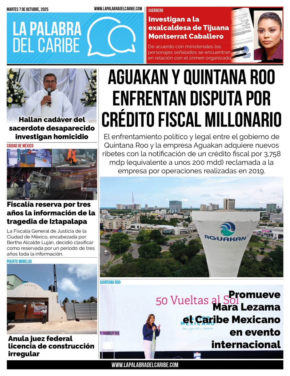 Conflicto entre Aguakan y Quintana Roo escala por crédito fiscal millonario - bit.ly/3IUV3YH
----
Promueve Mara Lezama el Caribe Mexicano ante touroperadores en evento internacional - bit.ly/3J1RIXX

Unete a mi grupo de WhatsApp: bit.ly/LPWHATSAPP