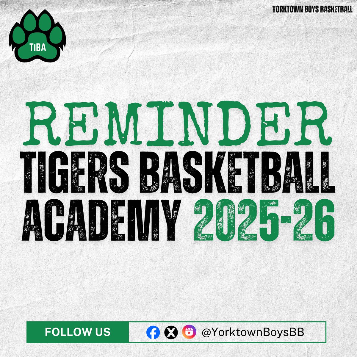 YorktownBoysBB's tweet photo. 📣 REMINDER: Travel Team Make-Up Tryout! 🏀

All 2nd–6th grade boys who couldn’t attend the first session — here’s your chance! Join us Sunday, Oct. 12th from 3:00–4:30 PM at Yorktown High School (Door 16) for the make-up workout/tryout. https://t.co/9ErJtUfURI