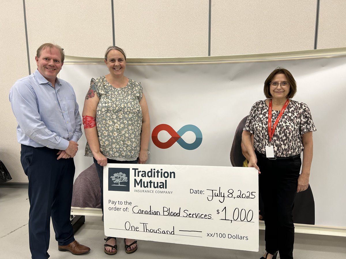 Donation Highlight! 👏 

CEO Charles MacLennan chose to make a donation to the Canadian Blood Services (CBS). Charles, alongside staff member Andrea Ludington, also chose to donate blood during their visit! 

Way to go Tradition team!

#donation #TraditionMutual #Ontariomutuals