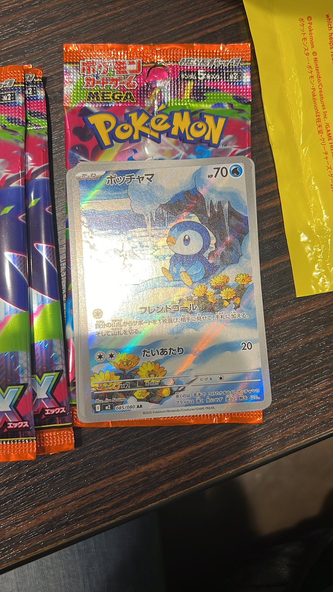 Irene y yo hemos comprado 4 sobres de cartas Pokemon en el Pokémon Center por los loles ya que no estoy metido, pero como valen 1€ el sobre hemos dicho why not, en uno me ha salido esto, como debo guardarlo? Deberia comprarme un folder o que, igual me empiezo a coleccionar xd
