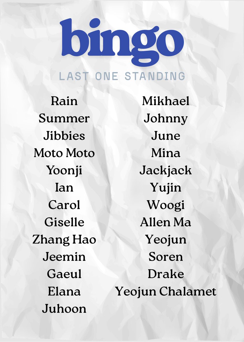 sunghoonprz's tweet image. ㅤ
            Last One Standing 
            BINGO GAME
            @URIJIBUl 
            10.08.2025
ㅤㅤ