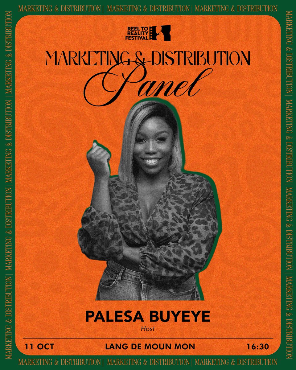 Reel to Reality Festival 2025
11 Oct | 16:30 

Join our Marketing &amp; Distribution Panel a deep dive into strategies for reach, impact, market readiness, and navigating NFVF funding.

Hosted by Palesa Buyeye, award-winning filmmaker, actress &amp; founder of A Body of Work Productions.
