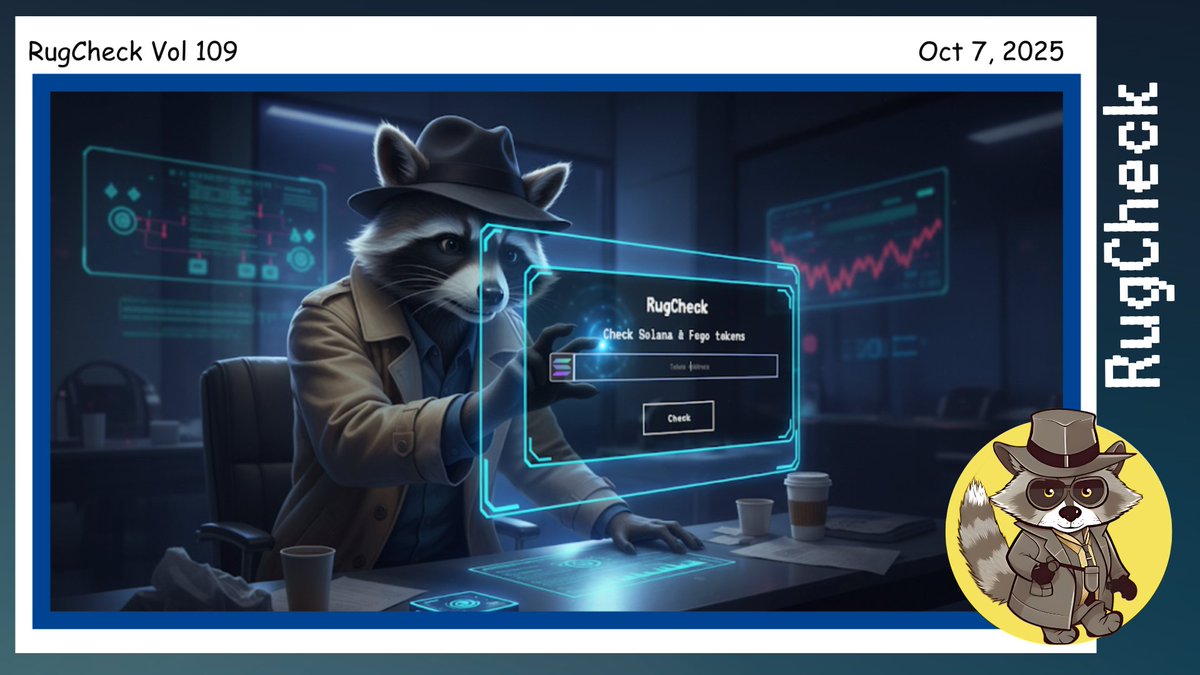 トークンをスキャンする探偵のアライグマをフィーチャーしたRugCheckのプロモ画像