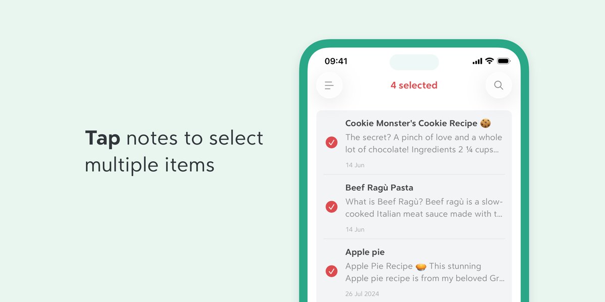 BearNotesApp's tweet image. #BearTips On iOS, you can select multiple notes to share, encrypt, or delete at once.

Open the note list menu to start, or swipe up or down with two fingers for a quicker way.

☑️📕
☑️📘
☑️📙
☑️📗

#iOS #ProductivityTips