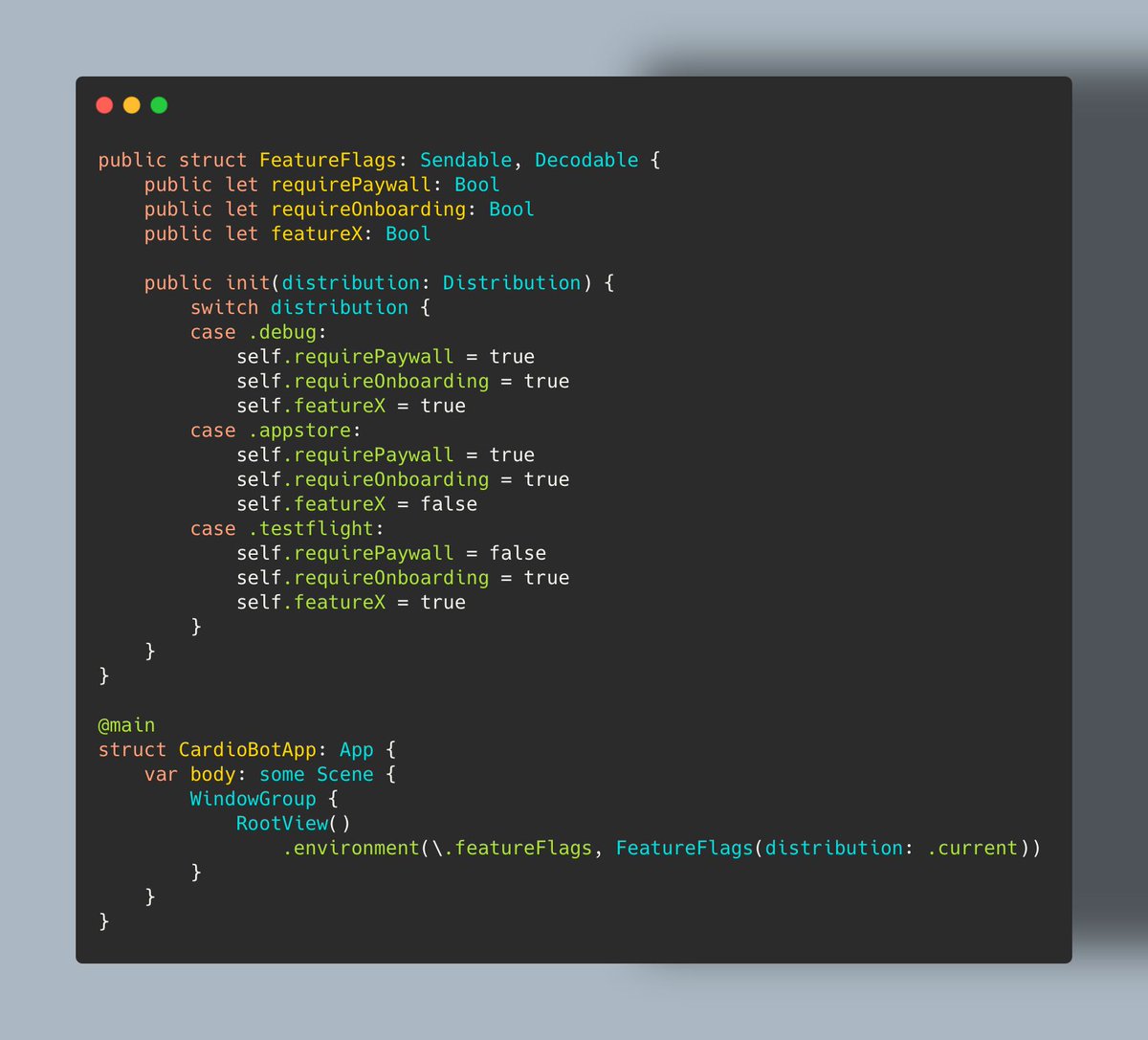 Almost every feature I’m working on has a feature flag for enabling it in debug and TestFlight builds. Since I merge branches even when the feature isn’t fully implemented, I use feature flags to temporarily disable them. 
swiftwithmajid.com/2025/09/16/fea…