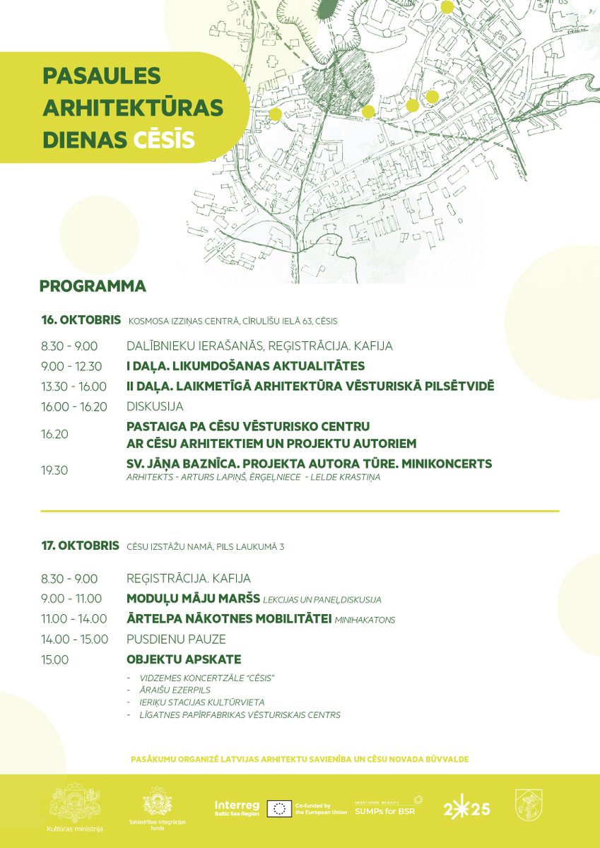 Cesis_lv's tweet photo. 🌿 Divas dienas, kas iedvesmos domāt par nākotnes pilsētu!

Arhitekti, pilsētplānotāji un citi interesenti no visas Latvijas 16. un 17. oktobrī tiksies Cēsīs, lai runātu par arhitektūru, sabiedrības iesaisti un laikmetīgām tendencēm vēsturiskā pilsētvidē.
https://t.co/J0LphcW4Kq https://t.co/jrvJIqIXfc