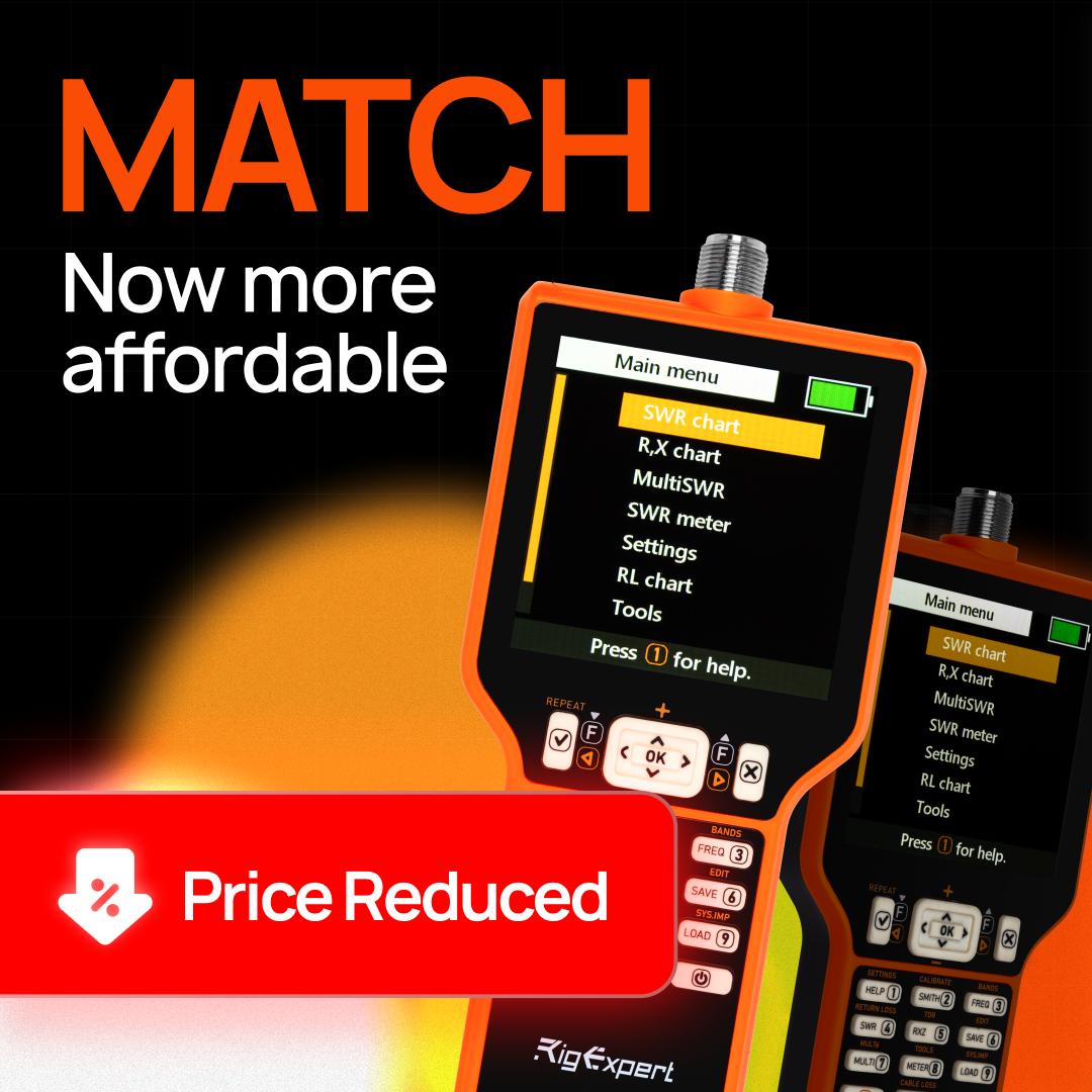 BIG NEWS for radio amateurs!
Our revolutionary MATCH upgradeable antenna &amp; cable analyzer is now more affordable than ever 🎉
💰 Price drop on:
• MATCH Base (70 MHz)
• Advanced License (230 MHz)
• RFE License (500 MHz)
👉 rigexpert.com/news/match-upg…
📡 #HamRadio #RigExpert #MATCH