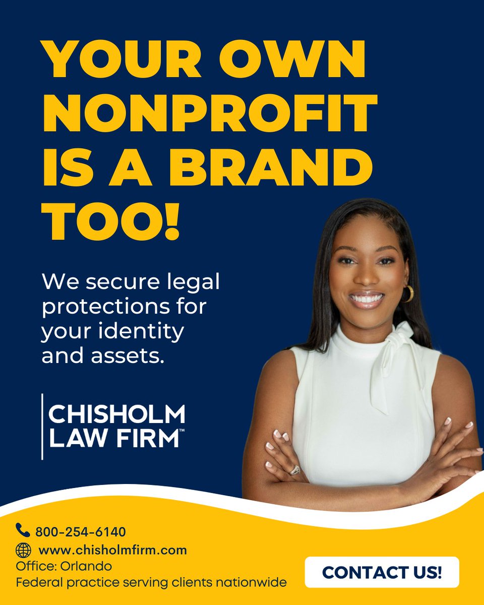 chisholmlawfirm's tweet image. Your nonprofit is a brand that needs legal protection. We get trademarks and other protections for your identity and assets. These stop others from copying your work or using your reputation.
#TrademarkProtection #BrandProtection #NonprofitBranding