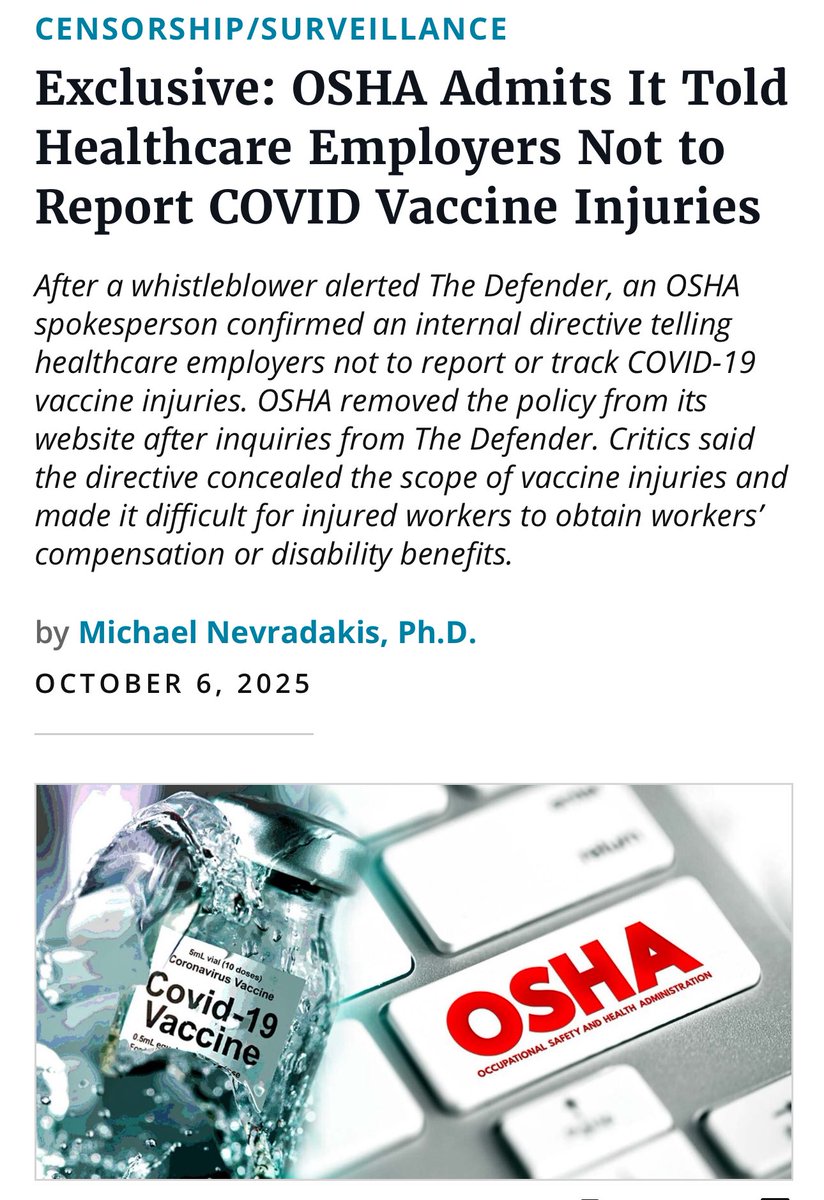 🚨OSHA commanded cover-up of Covid shot injuries.  

Will <a href="/DOJCrimDiv/">Criminal Division</a> investigate?