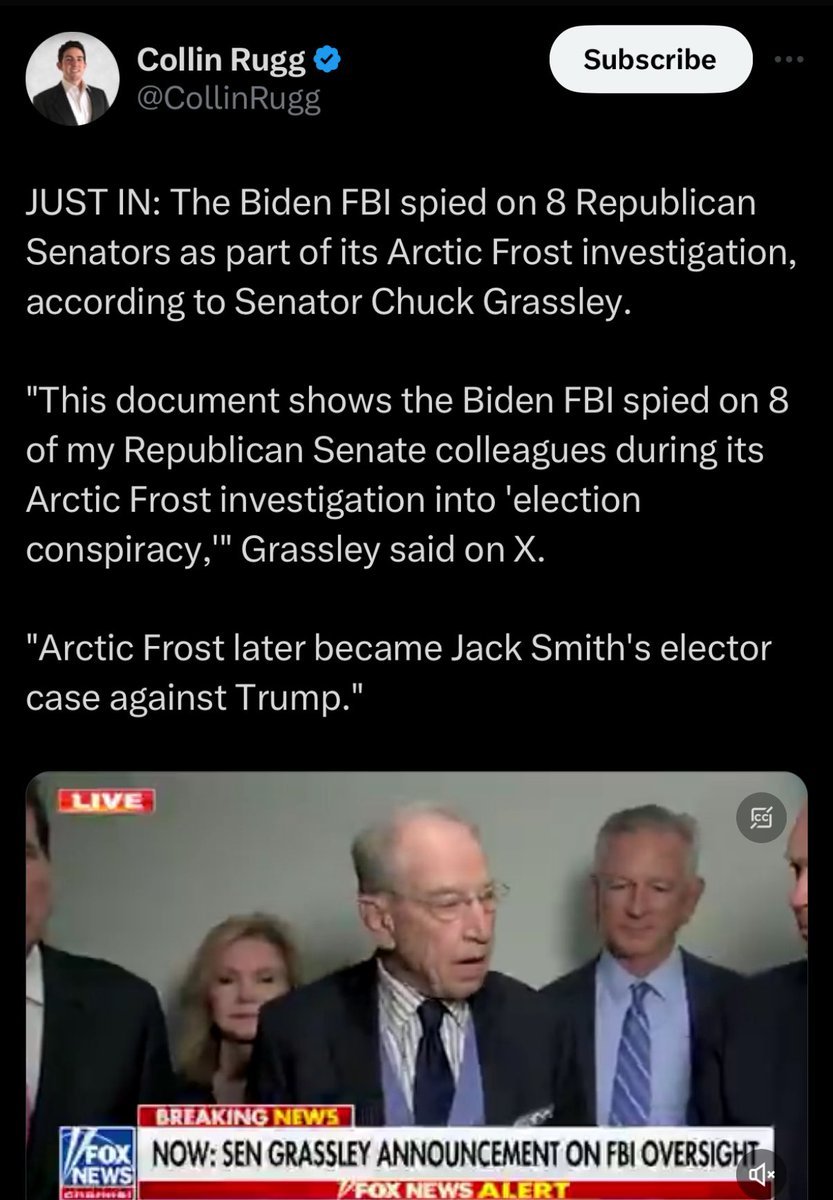 900 year old Chuck Grassley says the FBI “spied on” 8 republican senators. No, it’s called subpoenaing phone records to investigate their obvious involvement in January 6. For example, why did Chuck Grassley say that Mike Pence wouldn’t be there to preside over the certification?