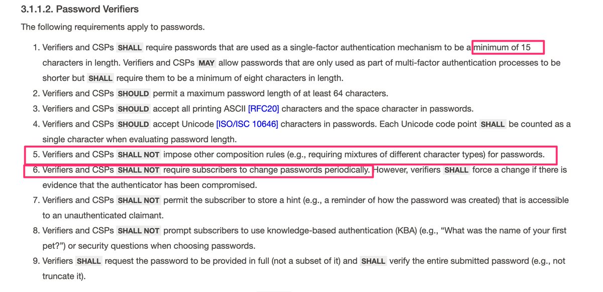 vixentael's tweet photo. in case you've missed:
August 2025 NIST SP 800-63b requires minimum 15 symbols password length, and no periodic changes and no more composition rules (letter, digit, asterisks, etc)

https://t.co/m6jdsyT1ng https://t.co/vyDZaV74u6