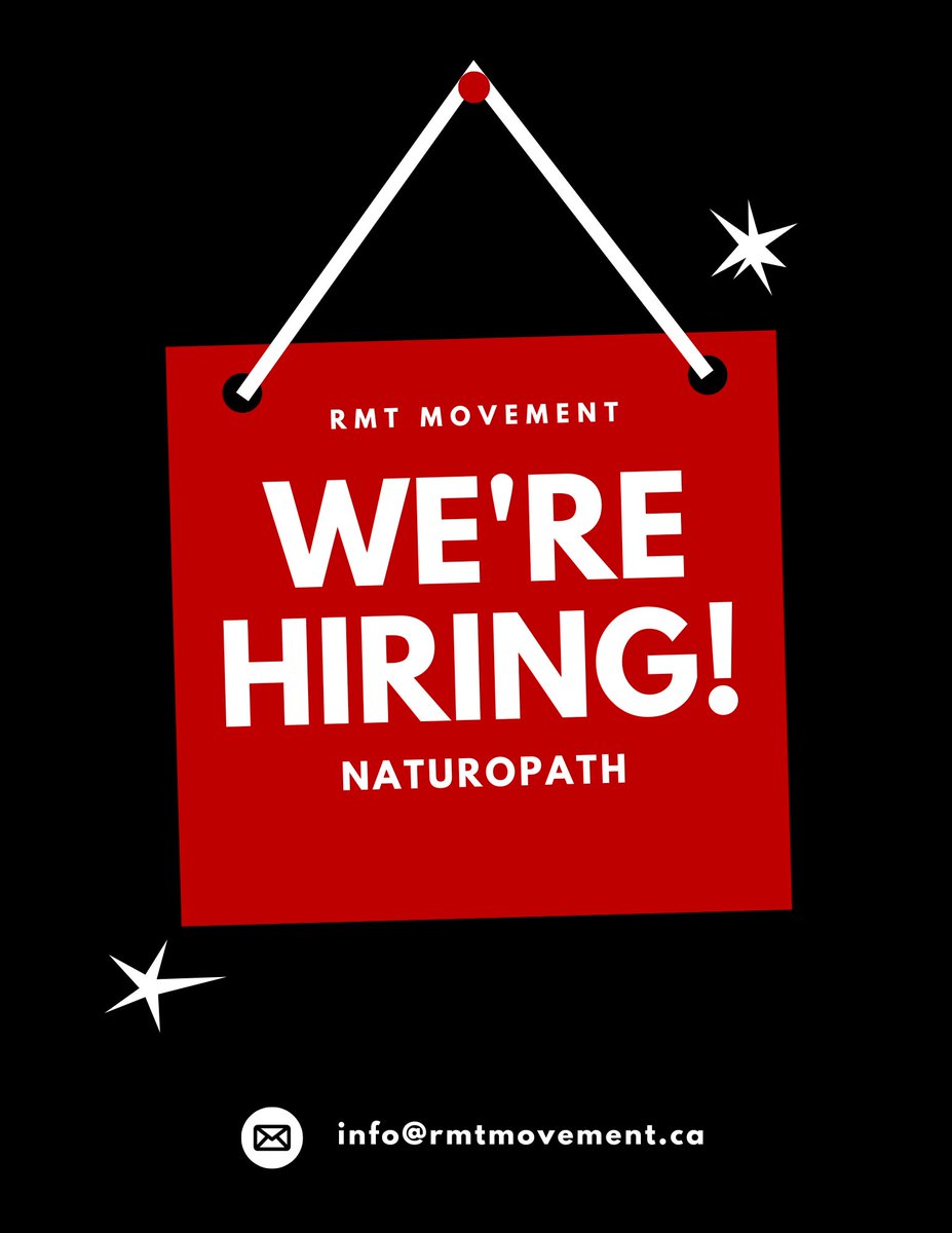 rmt_movement's tweet image. We're Hiring a Naturopath!
RMT Movement is growing, and we are looking for an amazing Naturopath to join our team!
📩 DM us or email info@rmtmovement.ca to apply!

#RMTMovement #NowHiring #Naturopath #NaturopathicDoctor #NaturopathicMedicine #JoinOurTeam #ClinicHiring