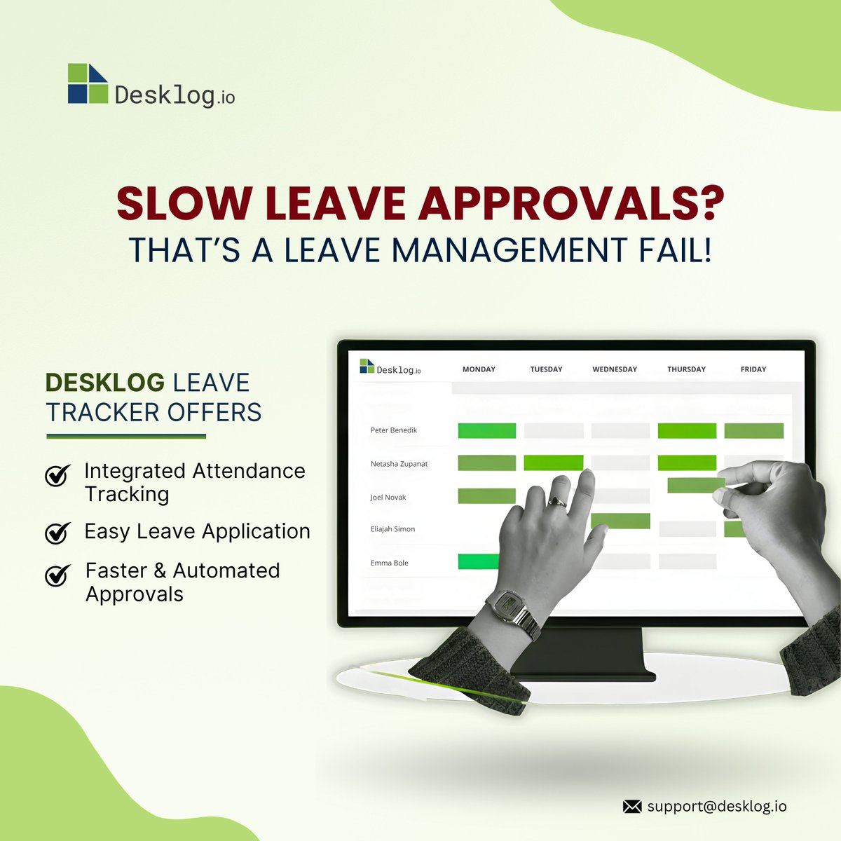 desklog's tweet image. Struggling with lost leave requests & slow approvals? Desklog Leave Tracker makes time off simple:
✅ Easy leave requests
✅ Fast approvals
✅ Accurate attendance
Say goodbye to HR headaches! desklog.io
#desklog #timetrackingsoftware #EmployeeEngagement