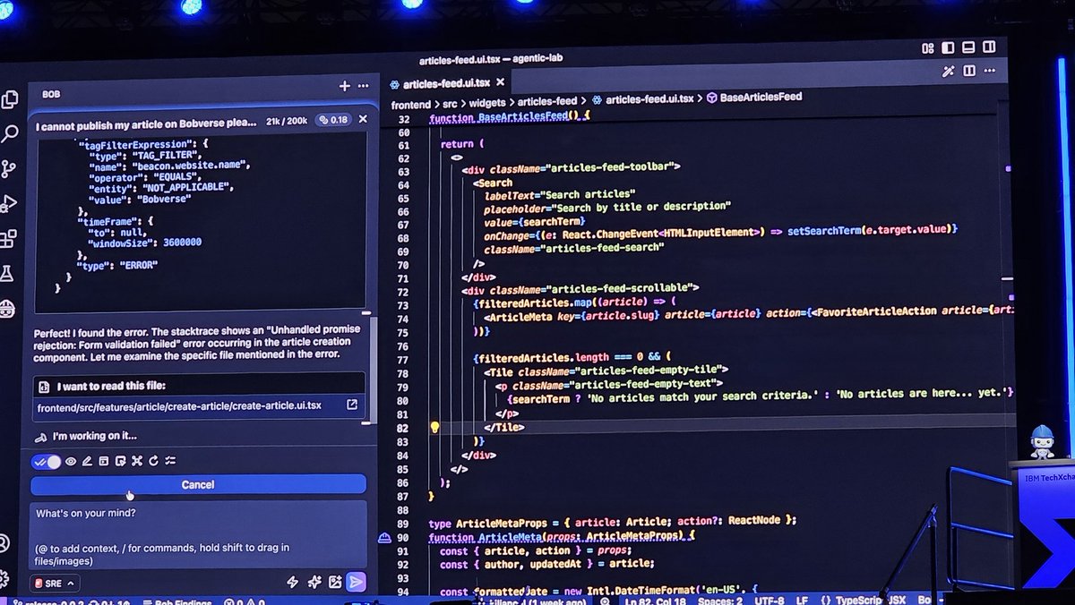 TekStrategist's tweet image. @IBM introduces #ProjectBob. An AI software developer environment that is already being used within IBM. It includes an impressive literate coding mode. #TechXchange