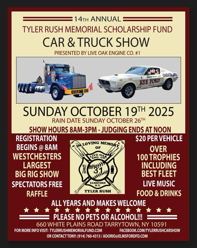 Step_Baseball's tweet photo. Come out Sunday 10/19 to the Tyler Rush Memorial Scholarship Fund Car Show, Westchester’s largest big show and support a great cause near and dear to the Stepinac Community! #TR31 #stepinacfamily https://t.co/e3vv7PZjeK