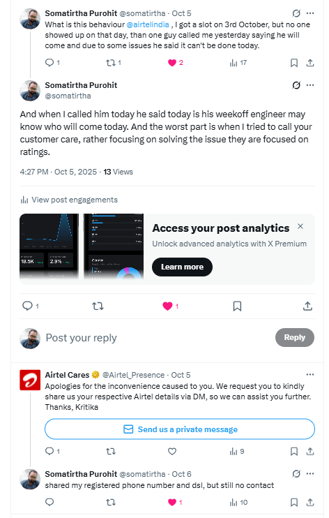 somatirtha's tweet photo. the customer service @Airtel_Presence provide.... https://t.co/r0Xe55hA0h