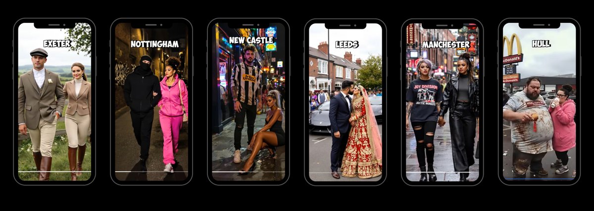 Egg monsters. Multiplying kittens. Too many fingers. AI-generated content was surreal &amp; instantly recognisable as artificial.

It's moved on.

Now it's creating caricatures of Britain: our towns, our politics, our divisions.

This is AI Britain: think.revealingreality.co.uk/ai-britain