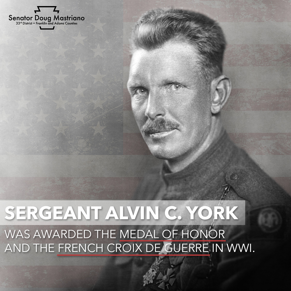 SenMastriano's tweet image. October 8, 1918 - During World War I in the Argonne Forest in France, U.S. Sergeant Alvin C. York took out a German machine-gun element, killing 25 capturing 132. He was awarded the Medal of Honor and the French Croix de Guerre