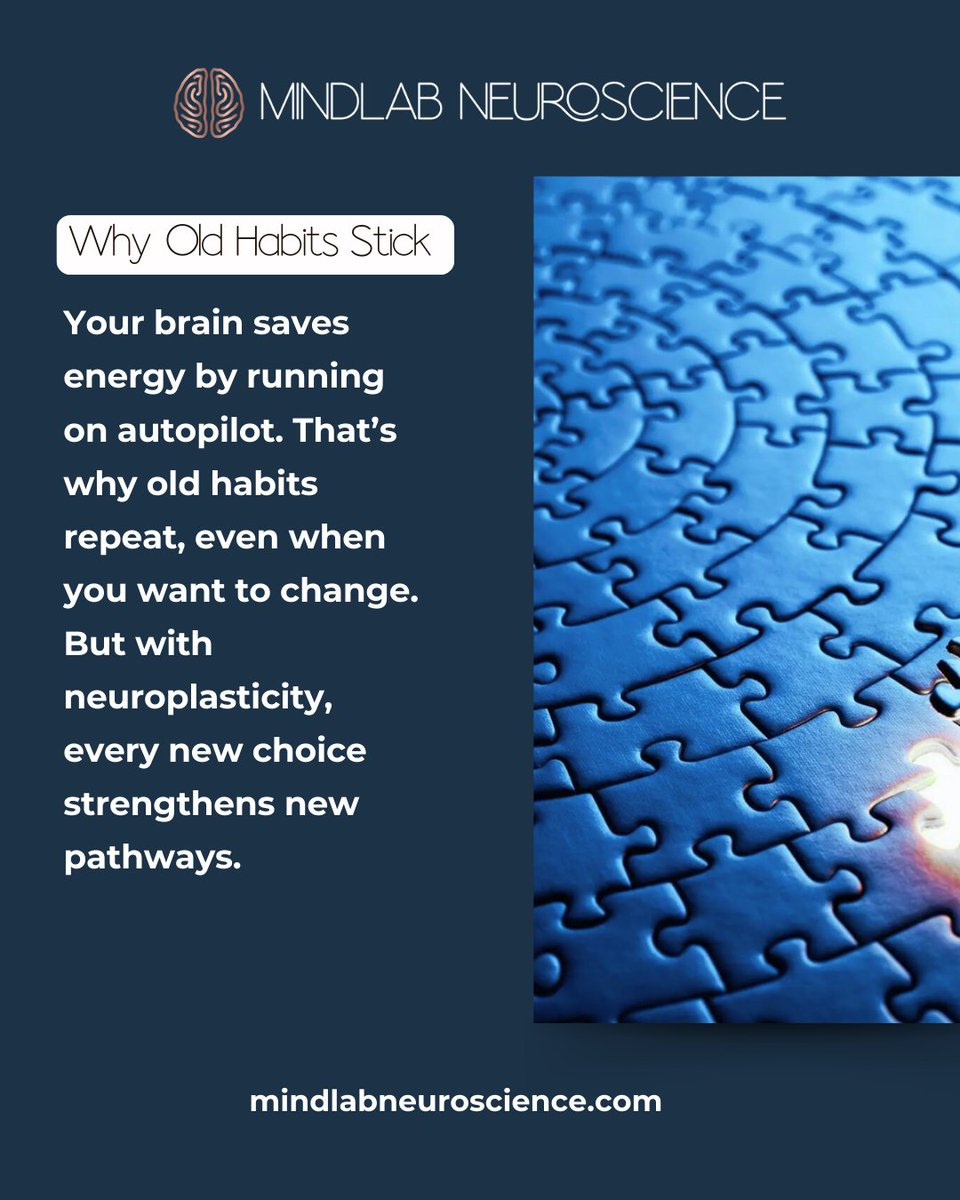 DrCerutoMindLAB's tweet image. Why do habits feel so hard to change? 🔄

 Because your brain prefers the familiar; even if it doesn’t serve you. The good news? Neuroplasticity lets you rewire those loops and build stronger pathways.

Small shifts → Big rewiring 🧠✨

#NeuroWellness #BrainPower #DrSydneyCeruto