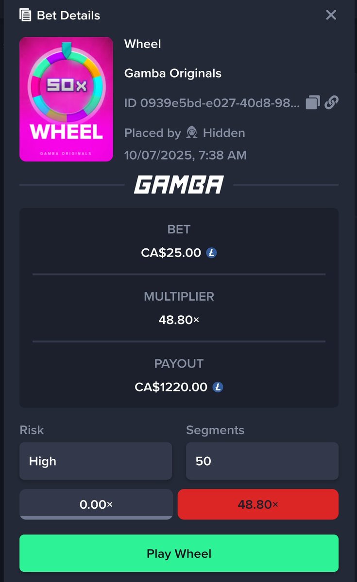 EagleBetsCasino's tweet image. GM @gamba Family🌄!! Just hit a 50x on Wheel 💸

Drop your @gamba username's &amp;amp; guess how many bets it took to hit this &amp;amp; I'll tip you! 🎁

#casino #gamba #wheel #crypto #money #GamblingX #Giveaway #giveaways