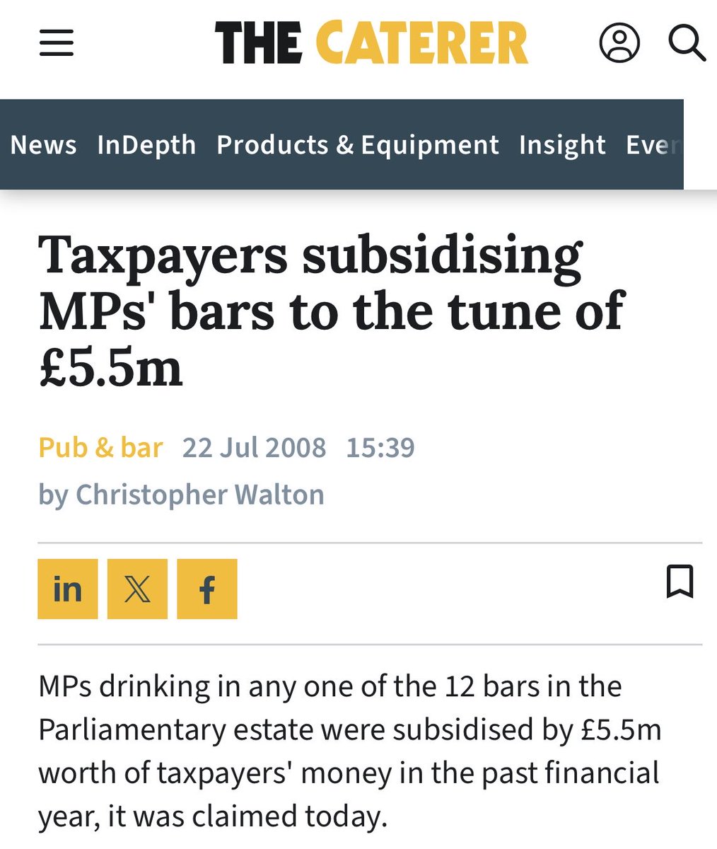 JamesMelville's tweet image. MPs drinking in any one of the 12 bars in Parliament were subsidised by £5.5m worth of taxpayers' money in the past financial year.

According to the Association of Licensed Multiple Retailers politicians enjoy a pint of lager at one third of the national average price. The…