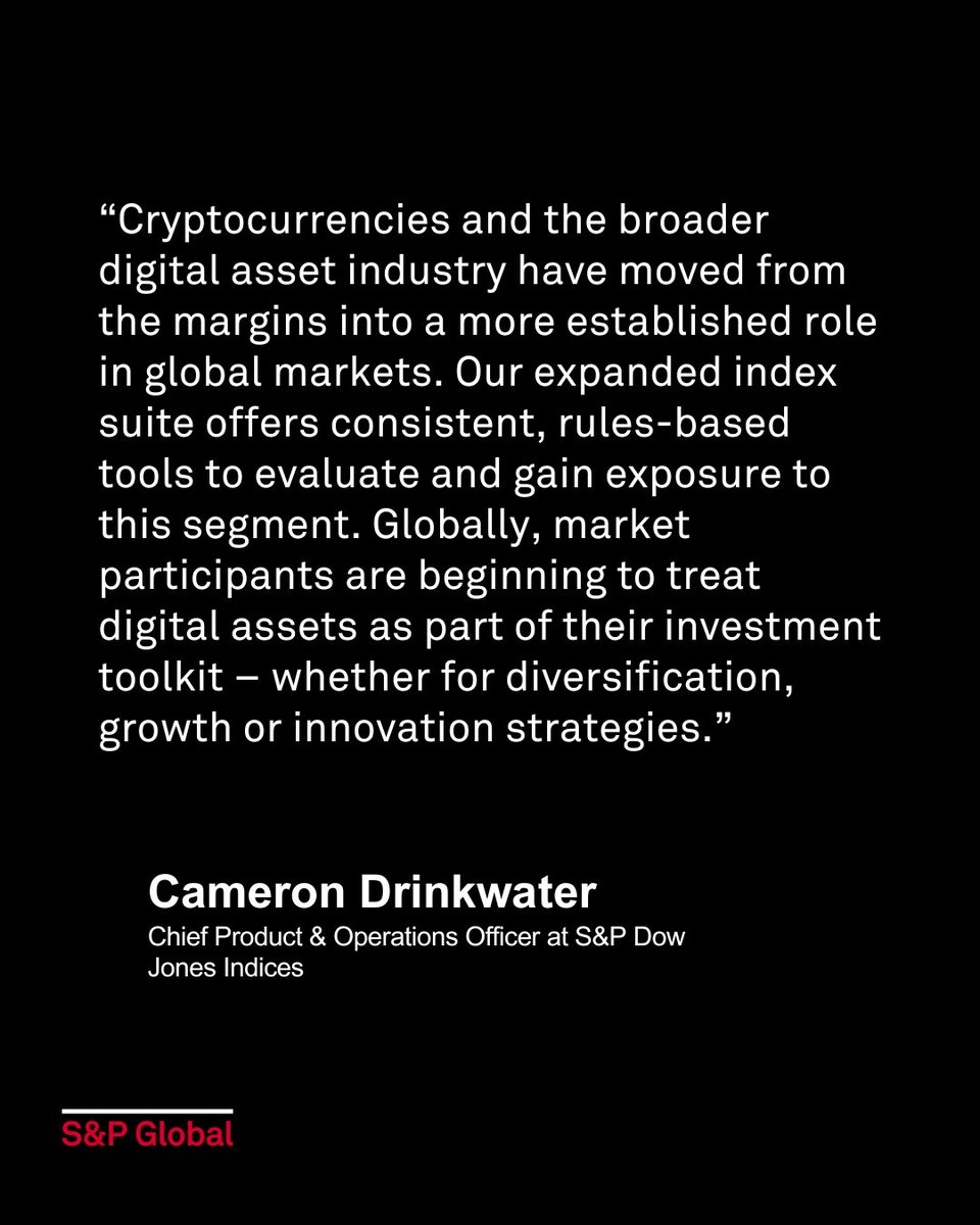 SPGlobal's tweet image. S&amp;amp;P Global is excited to announce plans to expand its S&amp;amp;P Dow Jones Indices crypto index offering with the launch of the S&amp;amp;P Digital Markets 50 Index. Dinari, a leading provider of tokenized U.S. public securities has licensed the new index to create a #token tracking the…