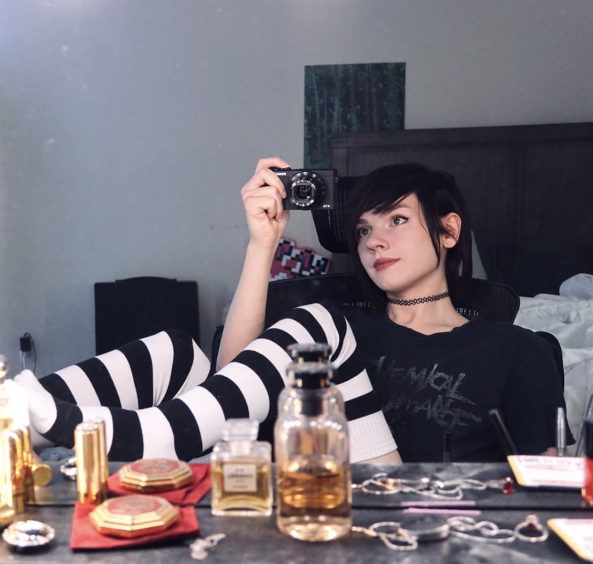 Wearing my striped socks on this rainy day inside UwU

#femboy #egirl #emo #cuteboy #mcr