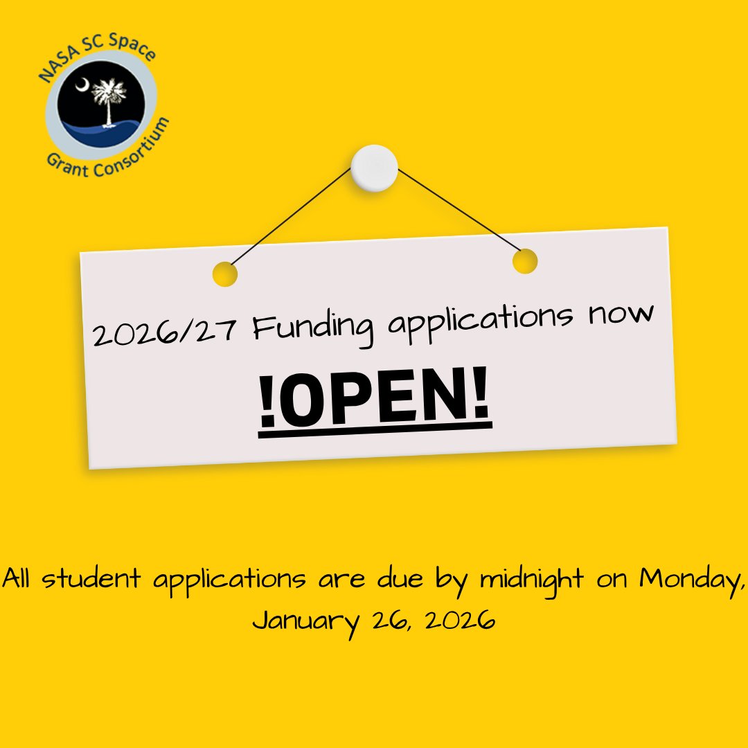 Attention! It's time to apply for funding through SCSGC :) Applications for the 26/27 term are open. Find them here: scspacegrant.charleston.edu/scholarshipsan…