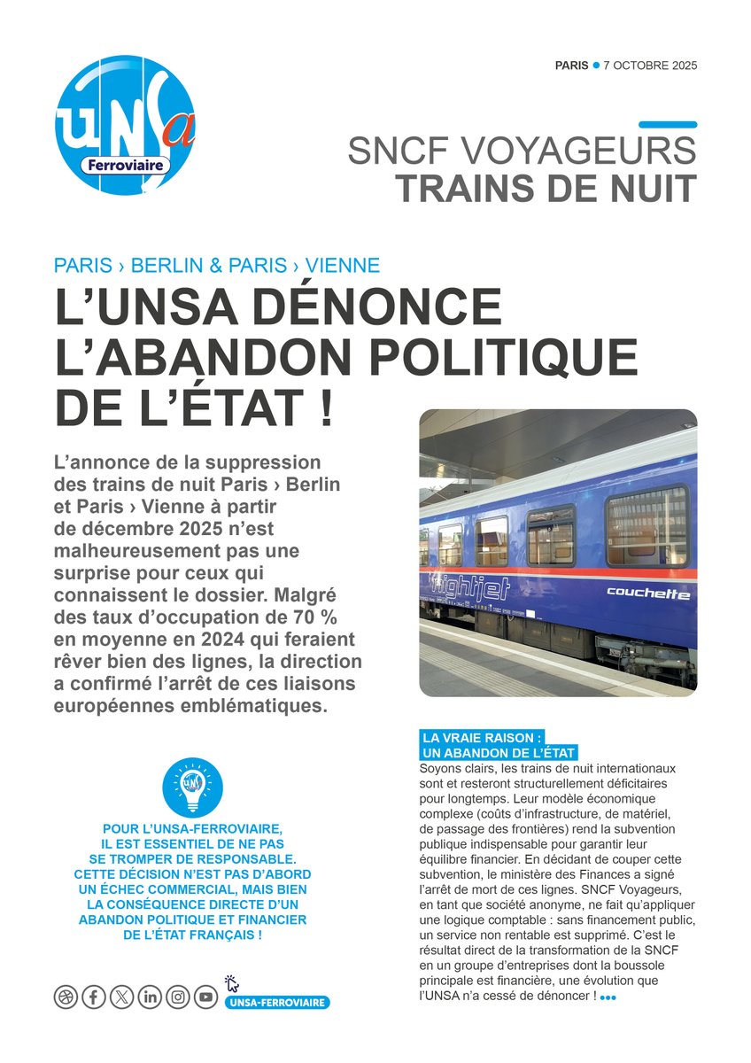 // TRAINS DE NUIT // Fin des trajets Paris-Berlin &amp; Paris-Vienne : que dit l'<a href="/UNSAFerro_Off/">UNSA-Ferroviaire</a> ❓ #Voyageurs #SNCF #Europe 

Je clique ici ▶ tinyurl.com/3ed2dksu
