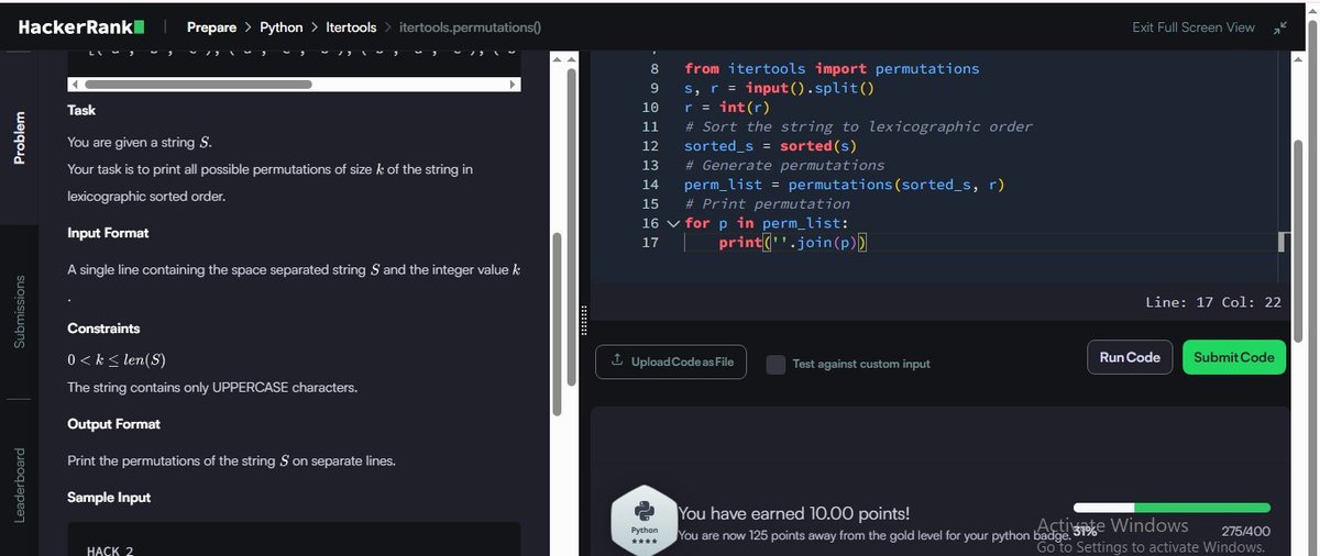 MRout75802's tweet image. Day 16/100 ✅
🧠Solved "itertools.permutations()" on HackerRank
💡 Learned how to generate lexicographic permutations using sorted() + permutations() + .join()
#Python #HackerRank #100DaysOfCode #Zigbee