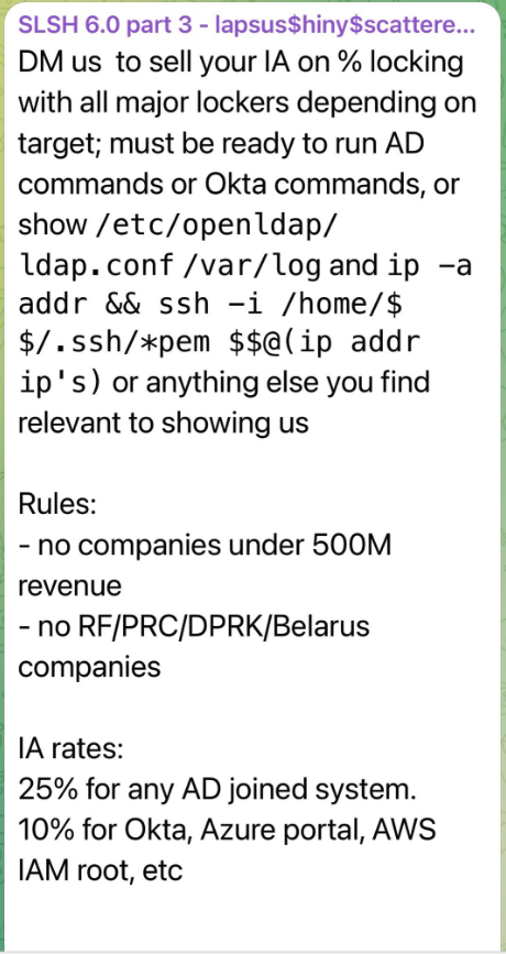 ReliaQuestTR's tweet image. 🚨 Scattered Spider’s Latest Tactics: Insider Recruitment for Network Access
Scattered Spider has shifted from chaotic data leaks to a more organized cybercrime model, now actively recruiting insiders for initial network access. They are targeting employees in telecom, SaaS,…