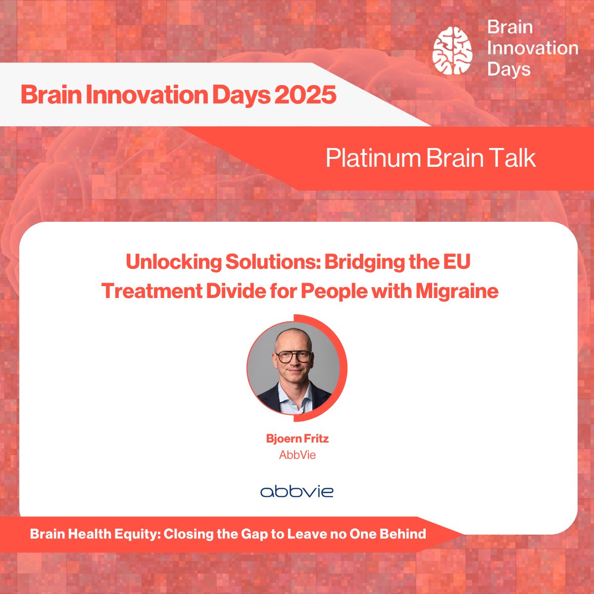BrainDays's tweet image. ✨Platinum Brain Talk: Breaking Barriers in Migraine Care✨

Most Europeans wait years for effective treatment for migraine. In partnership with @abbvie, exploring solutions for equitable access.

🎤 Bjoern Fritz, Abbvie 
📅 Oct 16 | 12:00-12:15
👉 braininnovationdays.eu/registration-2…