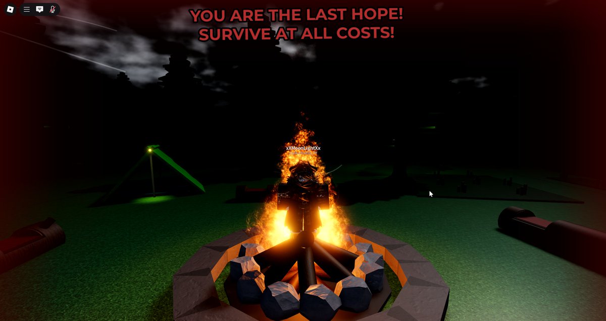 SeleneLume's tweet photo. Final re-posted sneak peek 🔥

 “THIS GIRL IS ON FIREEEEEEEEE”

A brand new map: forest + camping site.

#RobloxDev #GameDev #Nyctophobia https://t.co/AhMcOEwWdL
