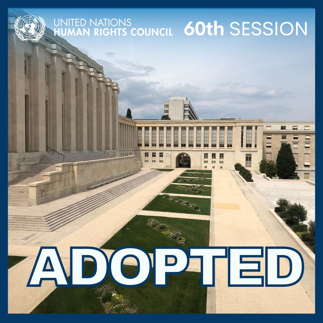 UN_HRC's tweet image. #HRC60 | Draft resolution A/HRC/60/L.28 on the promotion and protection of the human rights of women and children in conflict and post-conflict situations: ensuring justice, remedies and reparation for victims was ADOPTED without a vote.