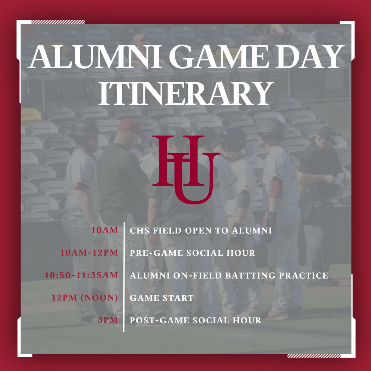 🎓ALUMNI GAME WEEKEND🎓

Check out the itinerary for our upcoming Alumni Game Day! 

📍 - CHS Field
📅 - Saturday, OCT 11th
⏰ - 12PM (Noon)