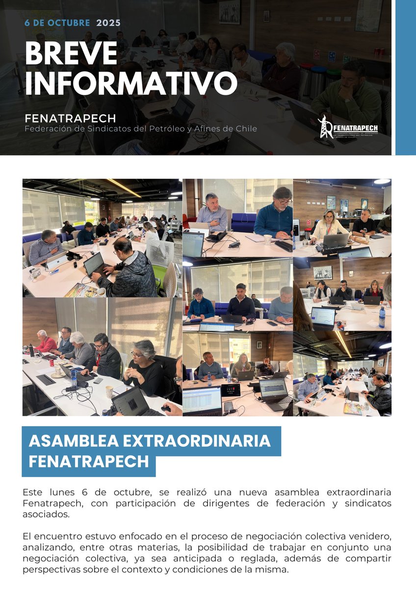 Este lunes 6 de octubre, se realizó una nueva asamblea extraordinaria Fenatrapech, con participación de dirigentes de federación y sindicatos asociados.