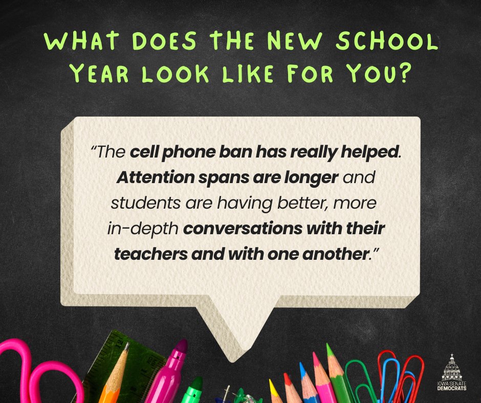 IowaSenate's tweet image. We asked, you answered. The most common topics respondents talked about in our back-to-school survey were school funding, cell phone restrictions, AEA services and cuts, growing class sizes, overworked teachers and staff, and private school vouchers.