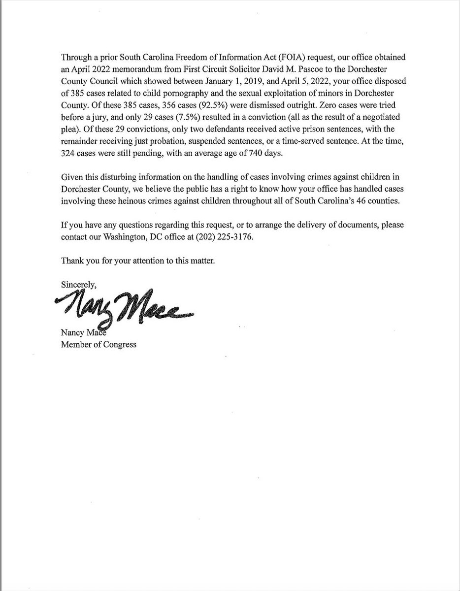 RepNancyMace's tweet image. Here @AGAlanWilson - this FOIA is for you. Quick turnaround is best, for every South Carolina family.
---------------------
October 7, 2025

Dear Attorney General Wilson,

Pursuant to the South Carolina Freedom of Information Act (SC Code 30-4-10, et seq.), we write to request…