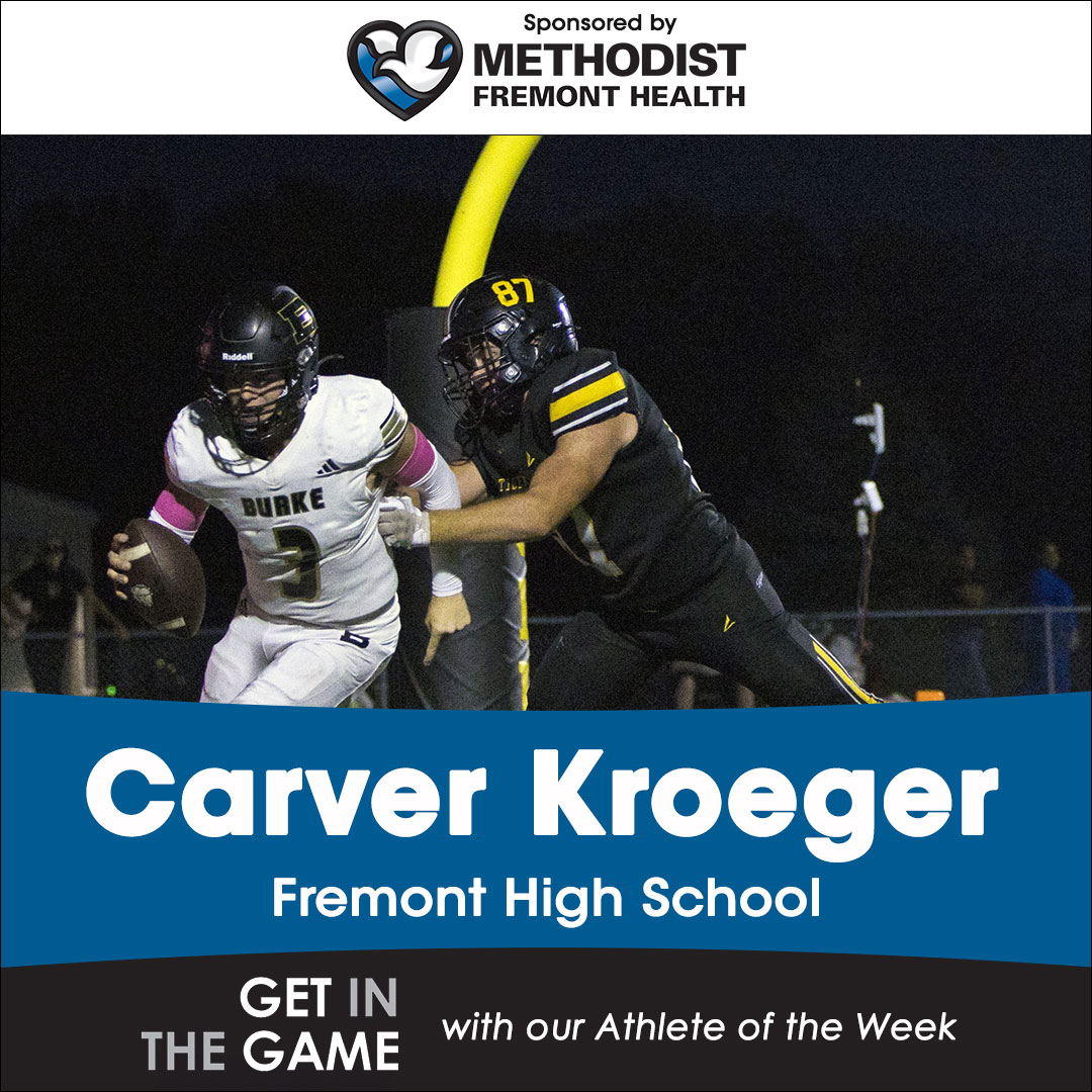 FremontHealth's tweet photo. Congratulations to Carver Kroeger, our Athlete of the Week! The senior finished with seven tackles and forced a safety in the Tigers 28-25 win over Omaha Burke. He ranks third on the team with 34 tackles this season. @fhstigersports @FHS_tigerfb @fhstigersbelong  #nebpreps https://t.co/0iPk9VM1dG