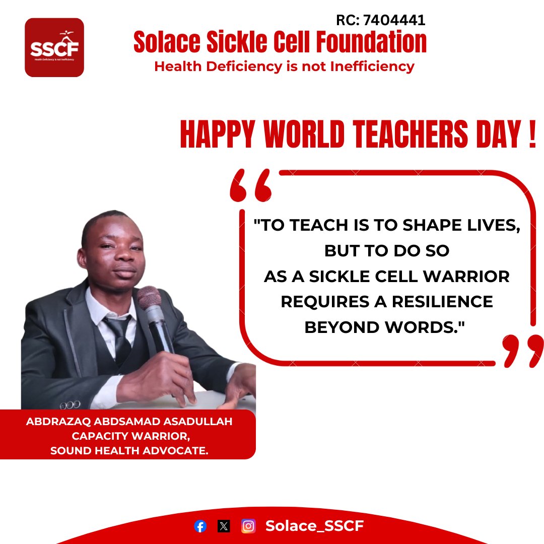 Solace_SSCF's tweet image. To teach is to shape the lives, but to do so as a sickle cell warrior requires a resilience beyond words

Happy WORLD TEACHERS DAY. 
5TH OCTOBER, 2025.
#SSCF
#solacesicklecellfoundation