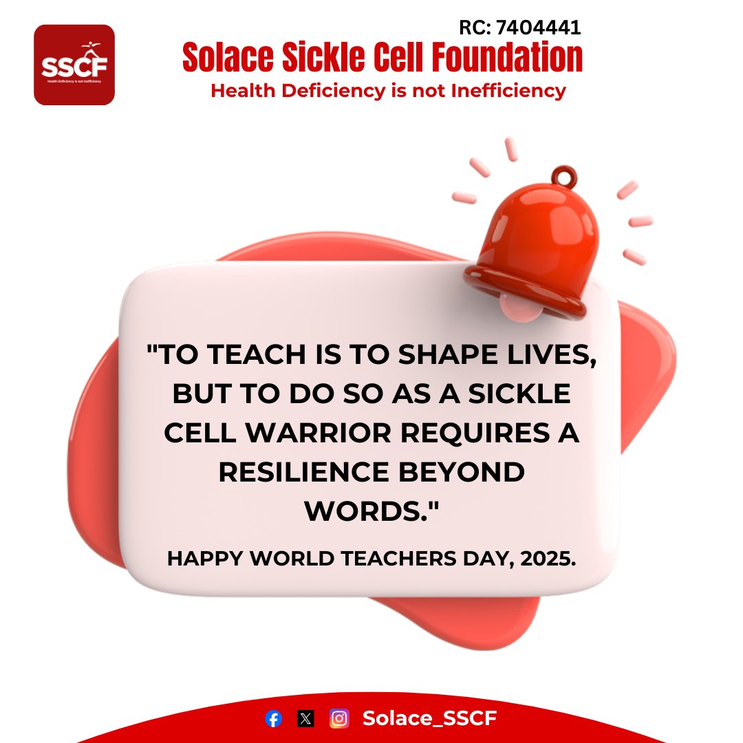 Solace_SSCF's tweet image. To teach is to shape the lives, but to do so as a sickle cell warrior requires a resilience beyond words

Happy WORLD TEACHERS DAY. 
5TH OCTOBER, 2025.
#SSCF
#solacesicklecellfoundation