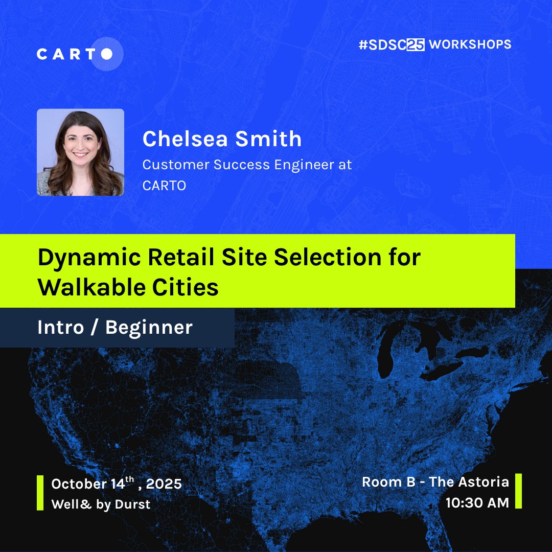 SDSC_Community's tweet photo. Walkability is becoming a key factor in retail success 🚶🏻

Chelsea Smith from @CARTO will be teaching on how to build dynamic walkability scores and create interactive maps that help businesses identify high-potential locations

🔗Register now! https://t.co/7bLyaZ7ZLw https://t.co/ev5f37g2xU